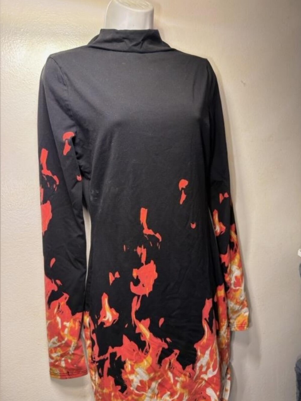 Rare Killstar Carrie White 4 Prom Queen Black Long Sleeve Flames Midi Dress Sz M
